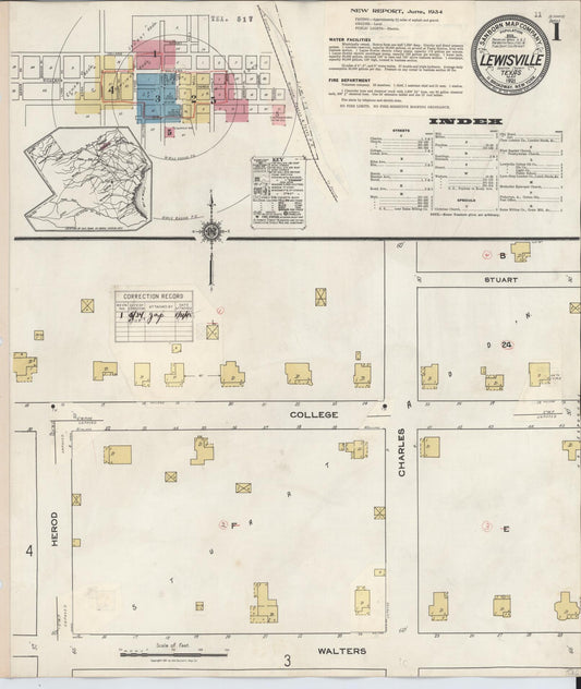 Sanborn Fire Insurance Map from Lewisville, Denton County, Texas (1934), Sheet #0001 - Complete Map Set gallery image, historic Sanborn map, vintage wall art, Texas Texas