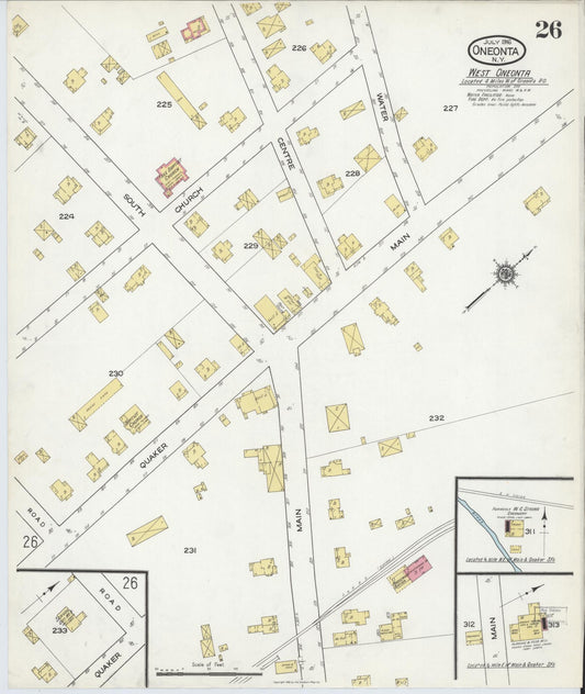 Sanborn Fire Insurance Map from Oneonta, Otsego County, New York (1916), Sheet #0026 - Historic Sanborn Fire Insurance Map Print, vintage old map wall art, antique decor, genealogy gift, New York New York map