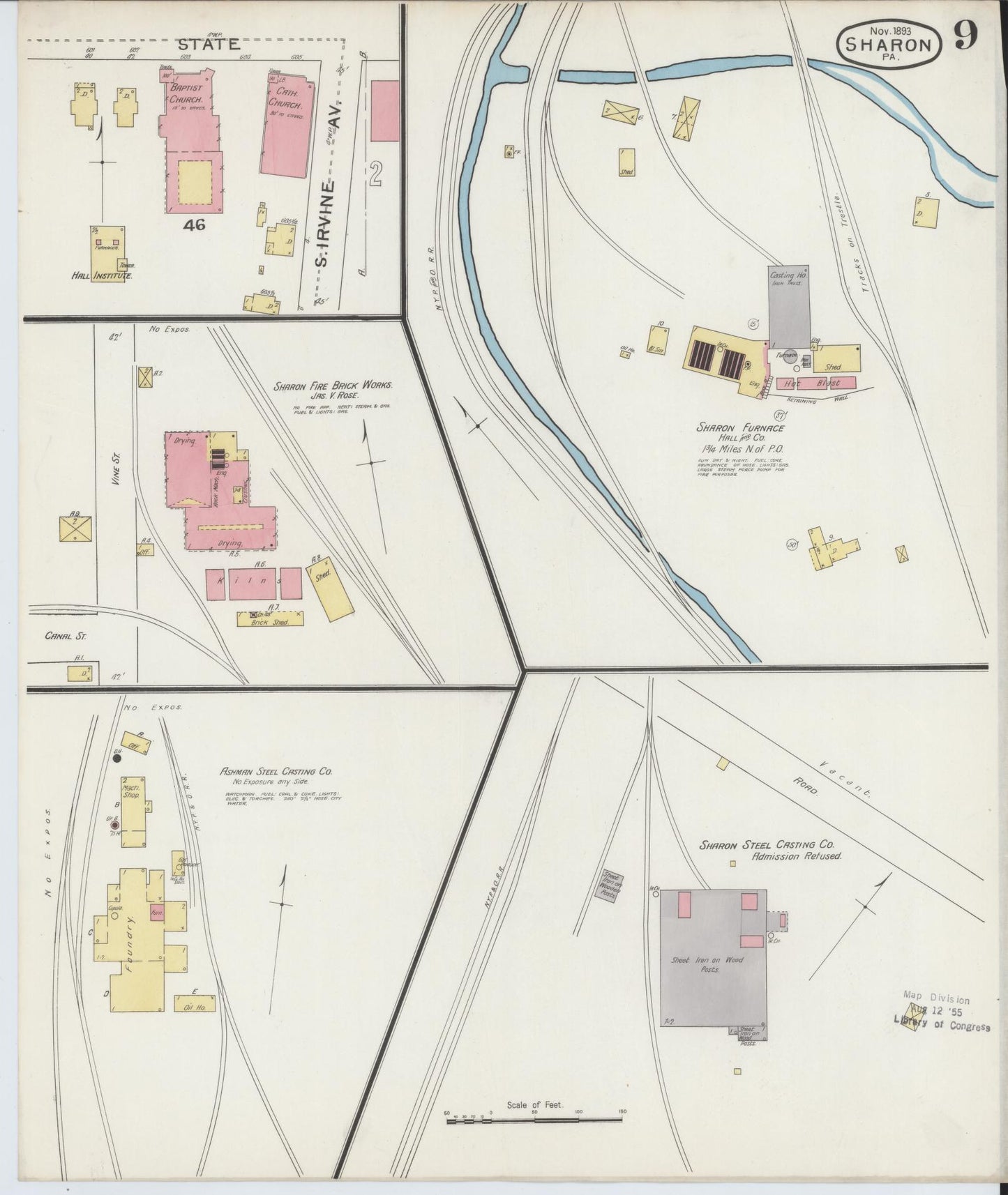 Sanborn Fire Insurance Map from Sharon, Mercer County, Pennsylvania (1893), Sheet #0009 - Complete Map Set gallery image, historic Sanborn map, vintage wall art, Pennsylvania Pennsylvania