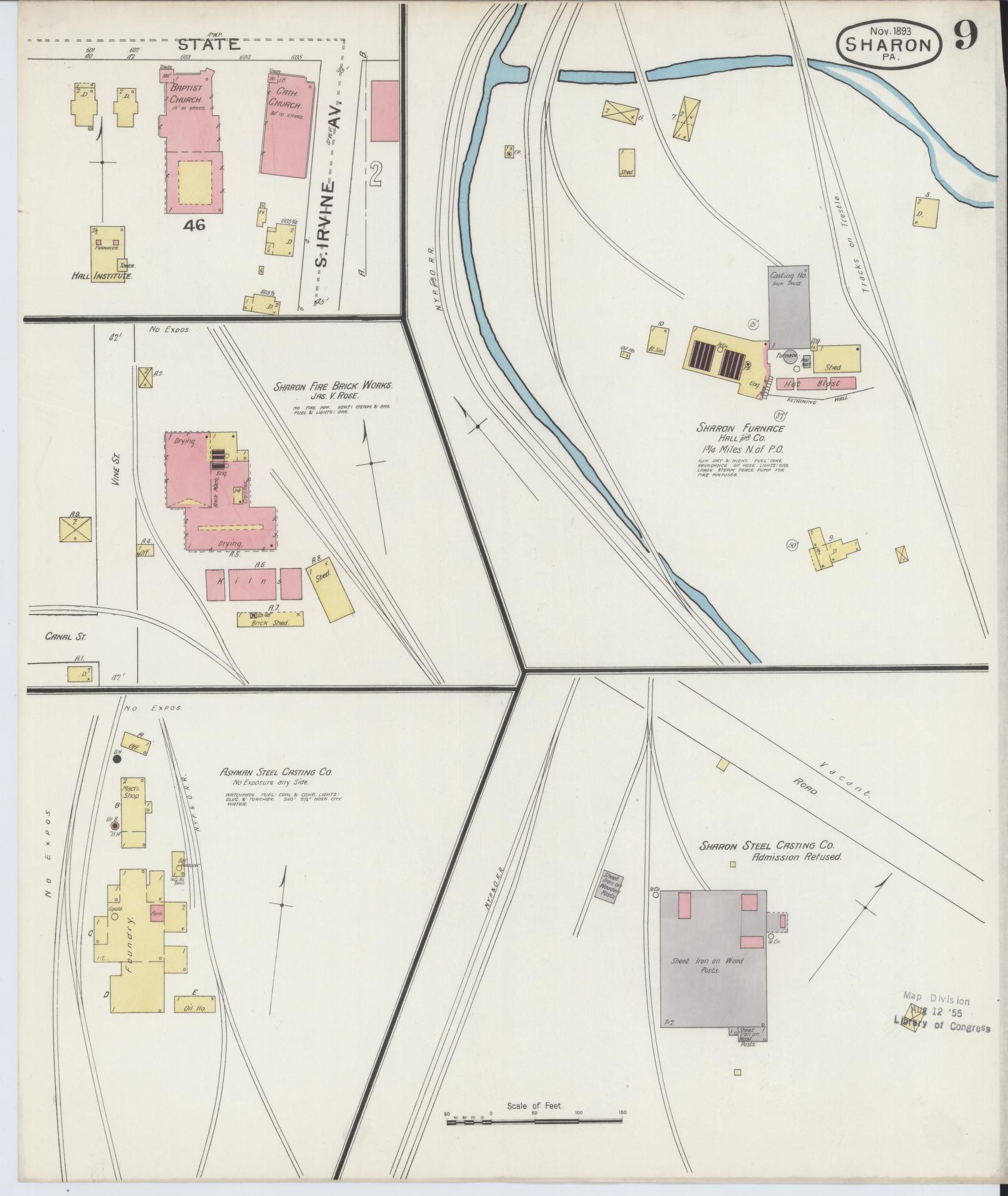 Sanborn Fire Insurance Map from Sharon, Mercer County, Pennsylvania (1893), Sheet #0009 - Complete Map Set gallery image, historic Sanborn map, vintage wall art, Pennsylvania Pennsylvania