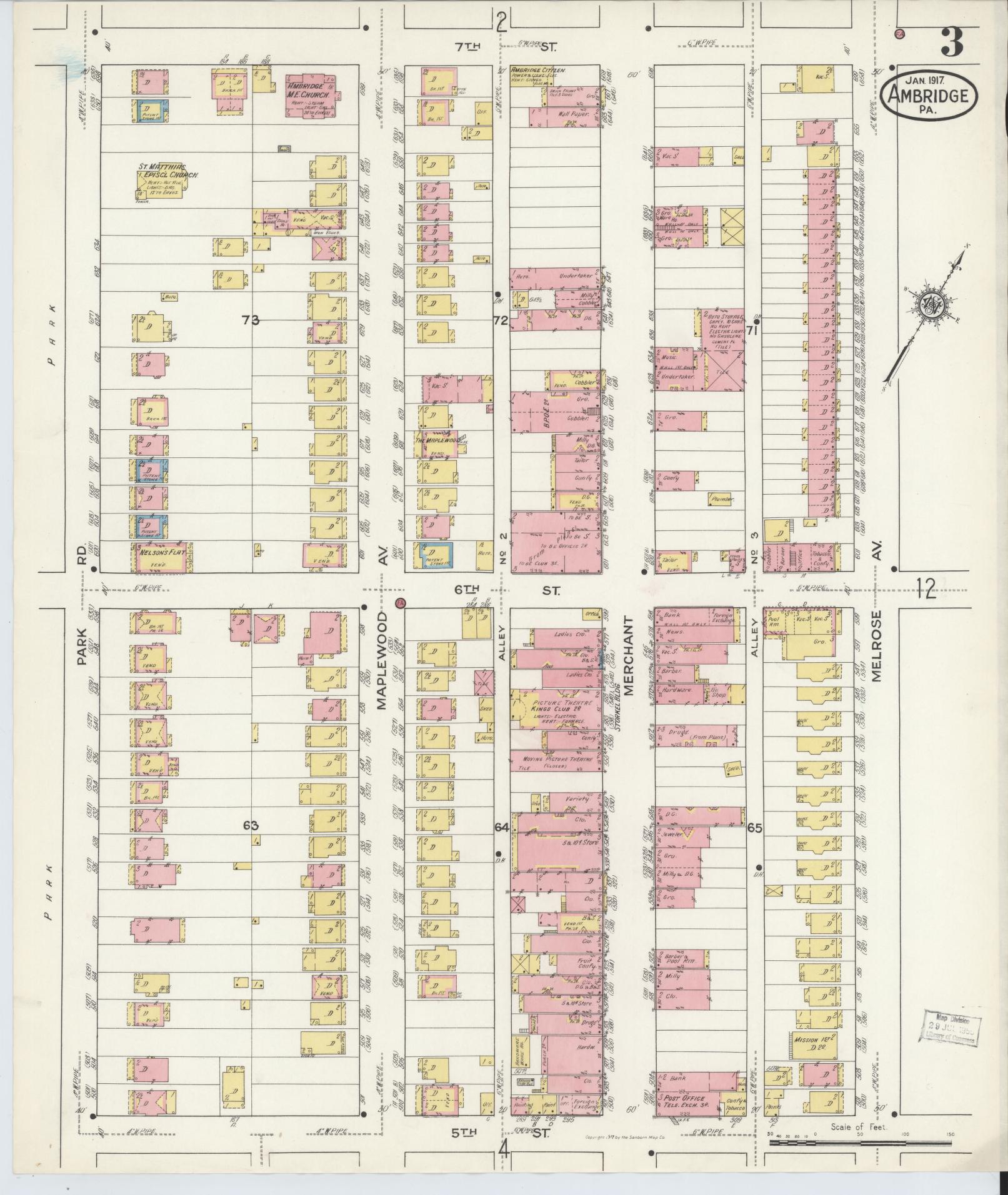 Sanborn Fire Insurance Map from Ambridge, Beaver County, Pennsylvania (1917), Sheet #0003 - Historic Sanborn Fire Insurance Map Print, vintage old map wall art, antique decor, genealogy gift, Pennsylvania Pennsylvania map