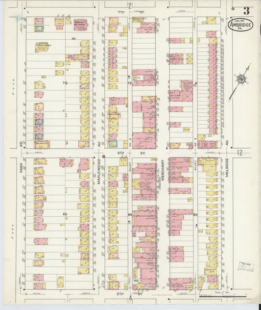 Sanborn Fire Insurance Map from Ambridge, Beaver County, Pennsylvania (1917), Sheet #0003 - Historic Sanborn Fire Insurance Map Print, vintage old map wall art, antique decor, genealogy gift, Pennsylvania Pennsylvania map