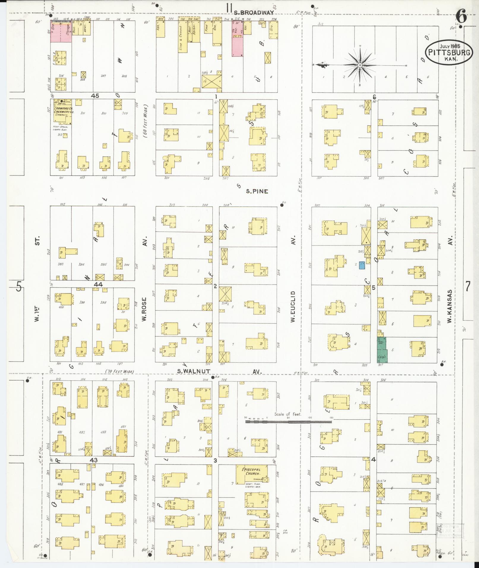 Sanborn Fire Insurance Map from Pittsburg, Crawford County, Kansas (1905), Sheet #0006 - Complete Map Set gallery image, historic Sanborn map, vintage wall art, Kansas Kansas