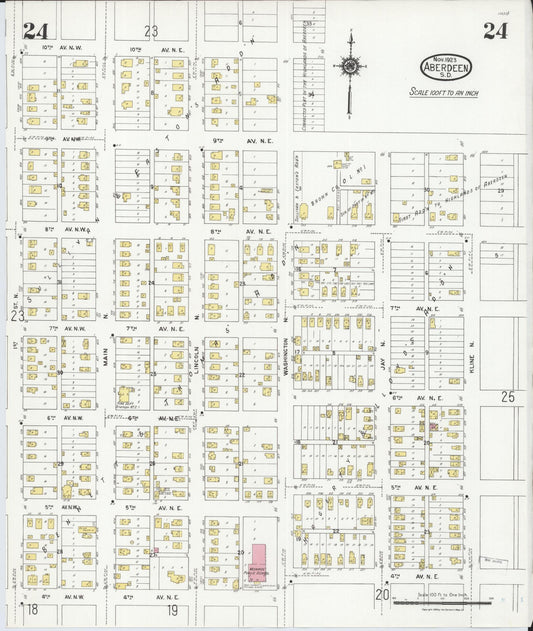 Sanborn Fire Insurance Map from Aberdeen, Brown County, South Dakota (1923), Sheet #0024 - Historic Sanborn Fire Insurance Map Print, vintage old map wall art, antique decor, genealogy gift, South Dakota South Dakota map