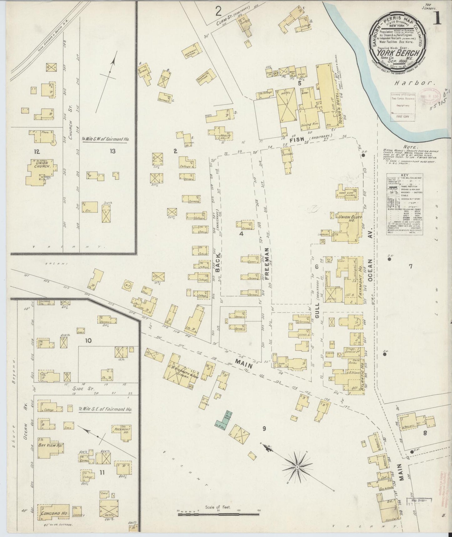 Sanborn Fire Insurance Map from York Beach, York County, Maine (1886), Sheet #0001 - Complete Map Set gallery image, historic Sanborn map, vintage wall art, Maine Maine