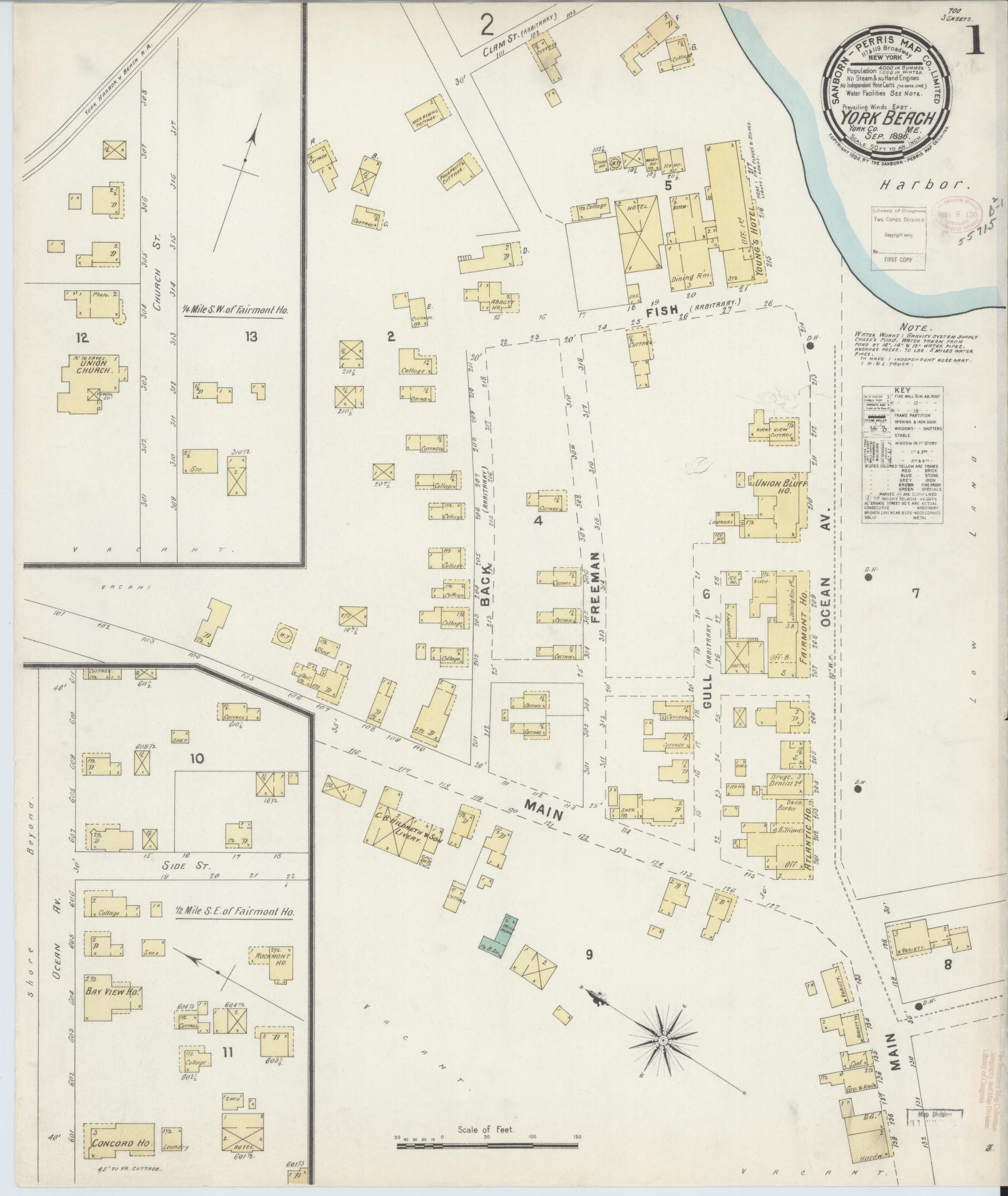Sanborn Fire Insurance Map from York Beach, York County, Maine (1886), Sheet #0001 - Complete Map Set gallery image, historic Sanborn map, vintage wall art, Maine Maine
