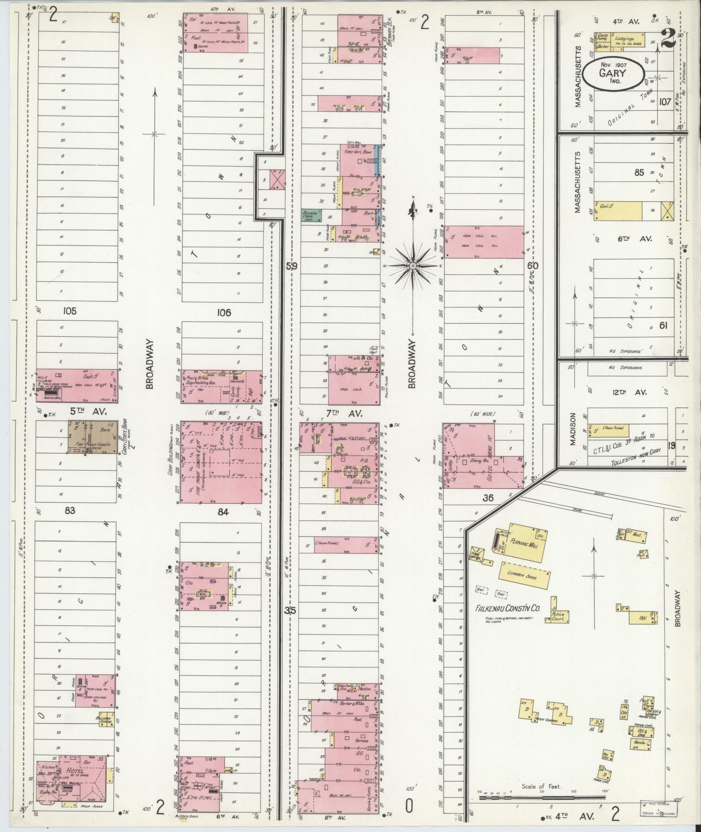 Sanborn Fire Insurance Map from Gary, Lake County, Indiana (1907), Sheet #0002 - Complete Map Set gallery image, historic Sanborn map, vintage wall art, Indiana Indiana