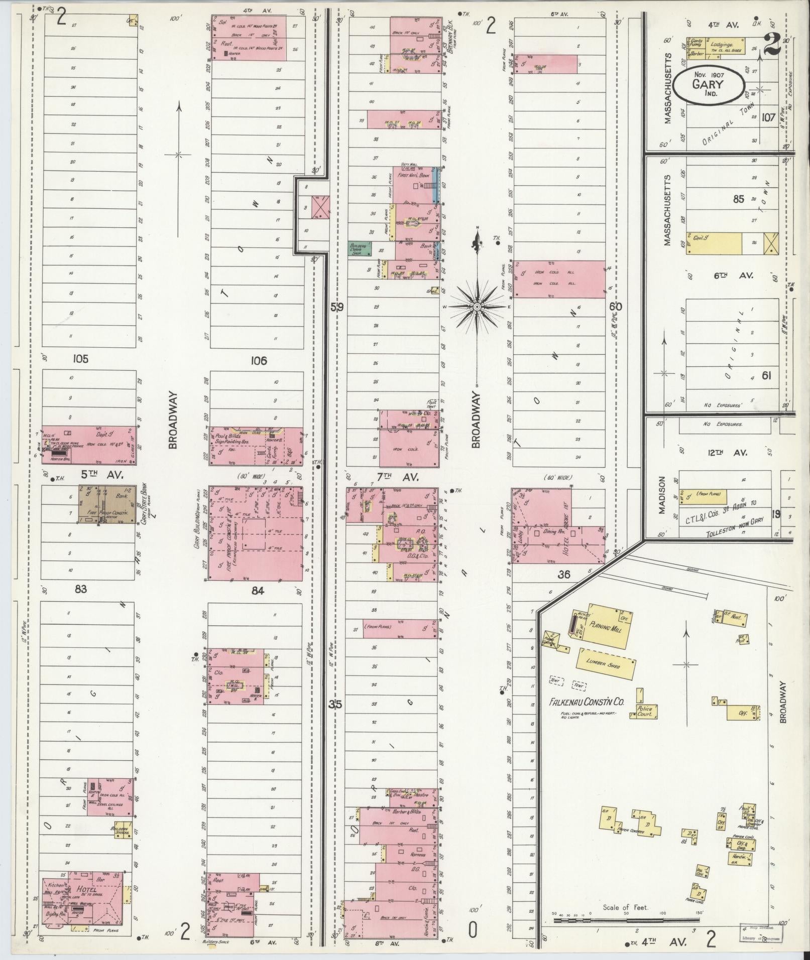 Sanborn Fire Insurance Map from Gary, Lake County, Indiana (1907), Sheet #0002 - Complete Map Set gallery image, historic Sanborn map, vintage wall art, Indiana Indiana