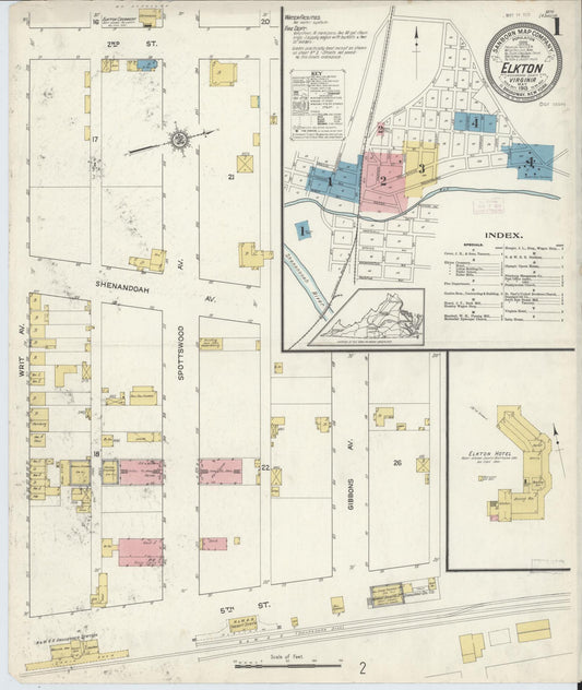 Sanborn Fire Insurance Map from Elkton, Rockingham County, Virginia (1913), Sheet #0001 - Complete Map Set gallery image, historic Sanborn map, vintage wall art, Virginia Virginia