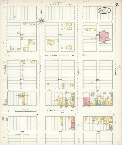 Sanborn Fire Insurance Map from Everett, Snohomish County, Washington (1893), Sheet #0004 - Complete Map Set gallery image, historic Sanborn map, vintage wall art, Washington Washington