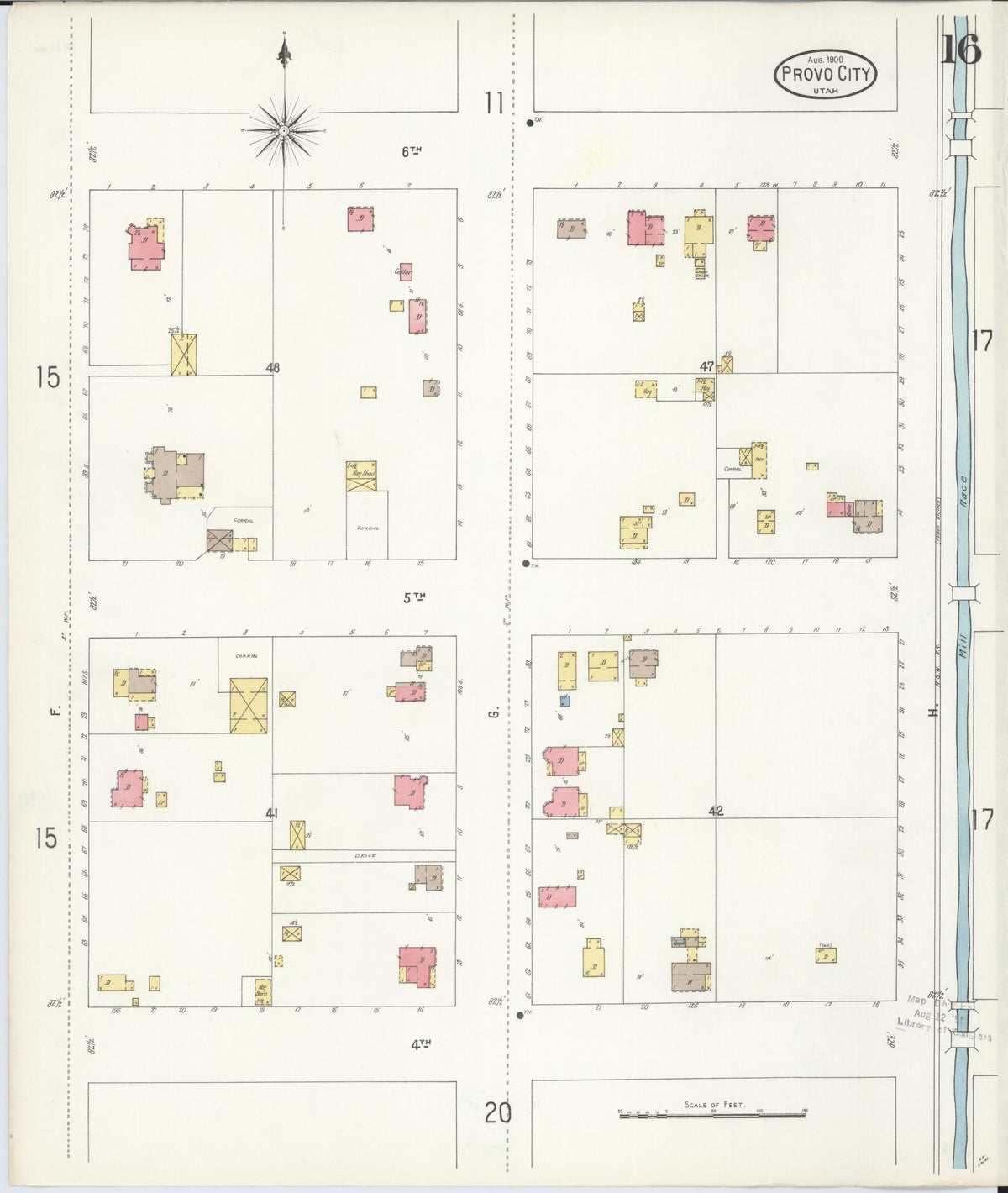 Sanborn Fire Insurance Map from Provo, Utah County, Utah (1900), Sheet #0016 - Historic Sanborn Fire Insurance Map Print, vintage old map wall art, antique decor, genealogy gift, Provo Utah map