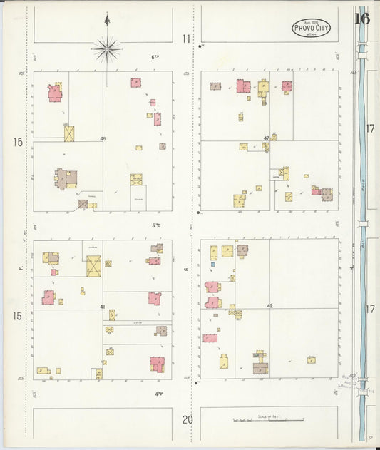 Sanborn Fire Insurance Map from Provo, Utah County, Utah (1900), Sheet #0016 - Historic Sanborn Fire Insurance Map Print, vintage old map wall art, antique decor, genealogy gift, Provo Utah map