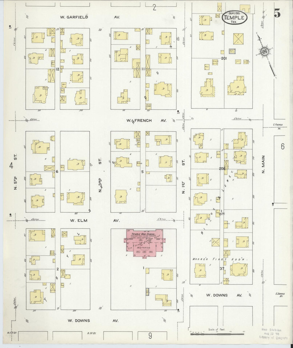 Sanborn Fire Insurance Map from Temple, Bell County, Texas (1915), Sheet #0005 - Complete Map Set gallery image, historic Sanborn map, vintage wall art, Texas Texas