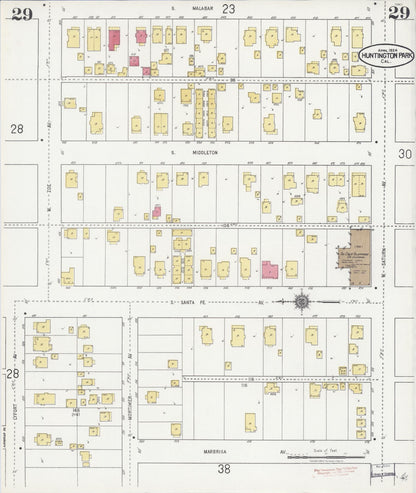 Sanborn Fire Insurance Map from Huntington Park, Los Angeles County, California (1924), Sheet #0029 - Historic Sanborn Fire Insurance Map Print, vintage old map wall art, antique decor, genealogy gift, California California map