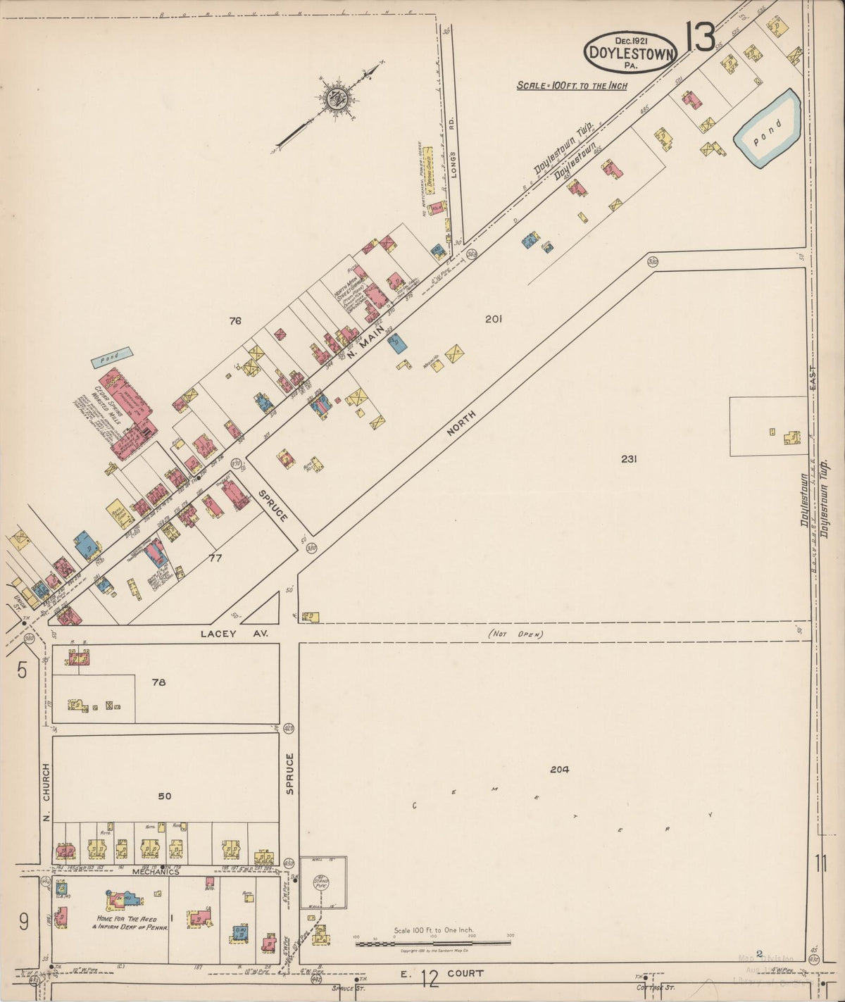 Sanborn Fire Insurance Map from Doylestown, Bucks County, Pennsylvania (1922), Sheet #0013 - Complete Map Set gallery image, historic Sanborn map, vintage wall art, Pennsylvania Pennsylvania