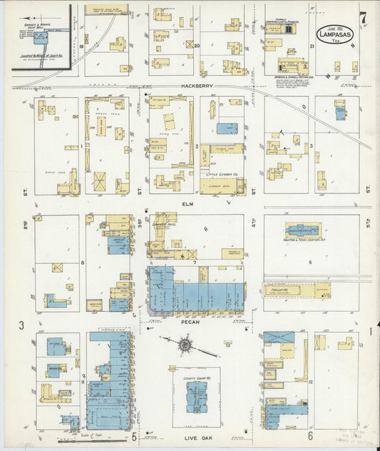 Sanborn Fire Insurance Map from Lampasas, Lampasas County, Texas (1912), Sheet #0007 - Historic Sanborn Fire Insurance Map Print, vintage old map wall art, antique decor, genealogy gift, Texas Texas map
