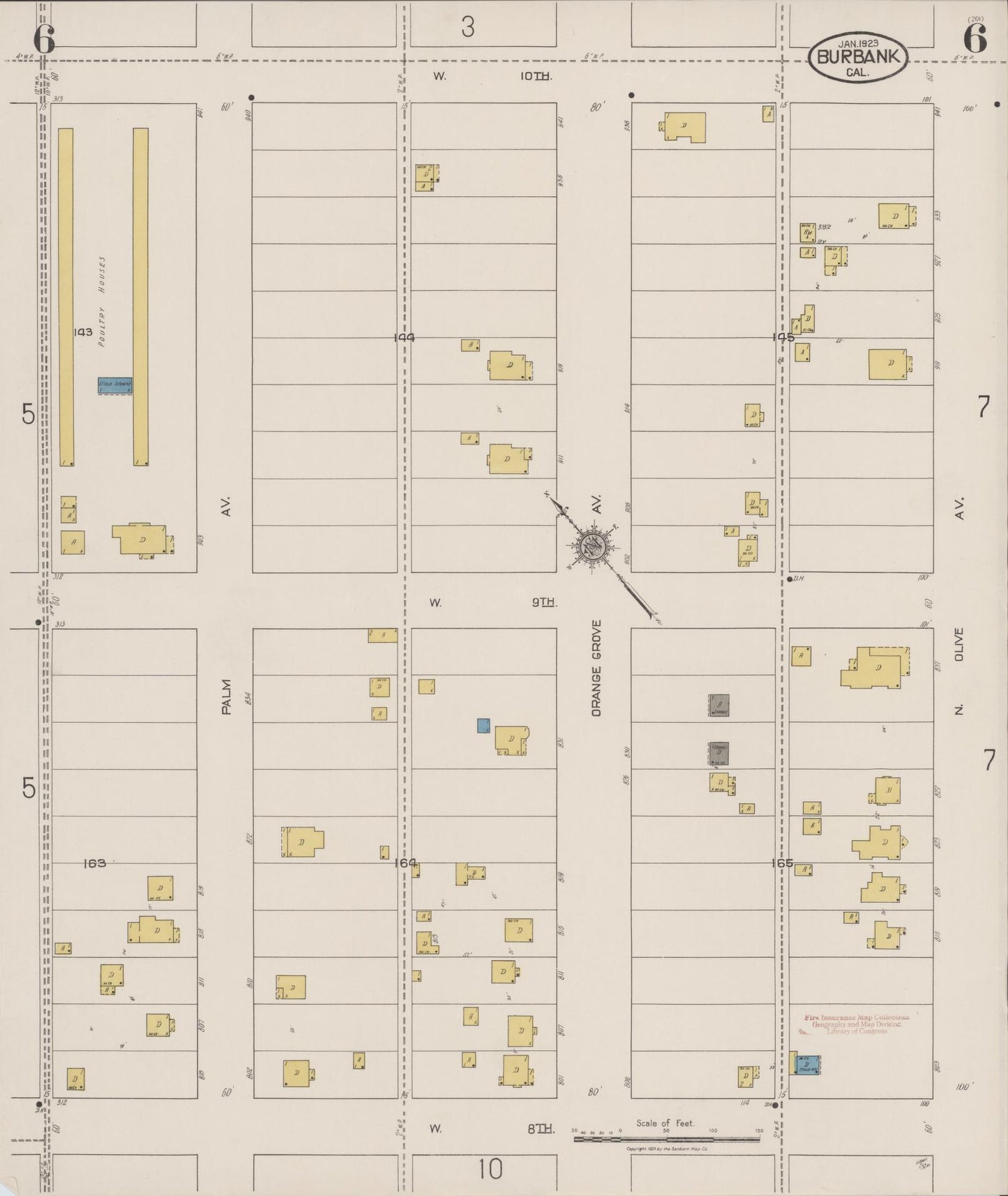 Sanborn Fire Insurance Map from Burbank, Los Angeles County, California (1923), Sheet #0006 - Complete Map Set gallery image, historic Sanborn map, vintage wall art, California California