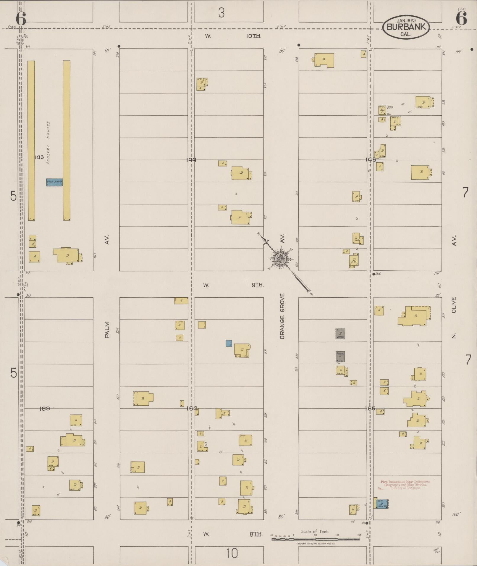 Sanborn Fire Insurance Map from Burbank, Los Angeles County, California (1923), Sheet #0006 - Complete Map Set gallery image, historic Sanborn map, vintage wall art, California California