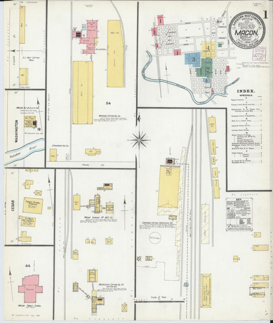 Sanborn Fire Insurance Map from Macon, Noxubee County, Mississippi (1904), Sheet #0001 - Historic Sanborn Fire Insurance Map Print, vintage old map wall art, antique decor, genealogy gift, Mississippi Mississippi map