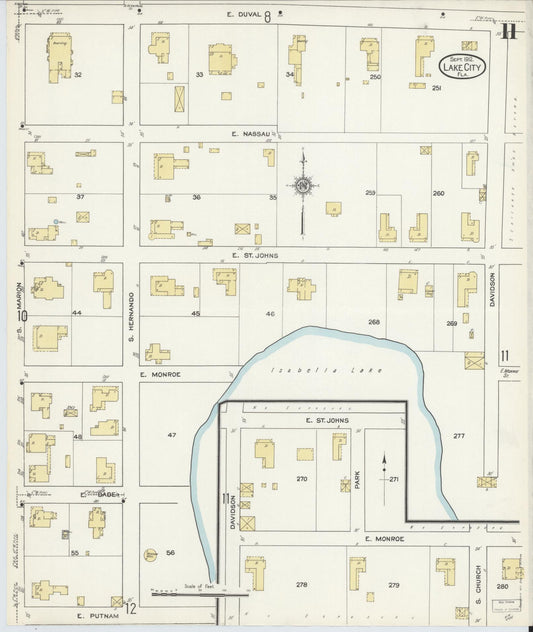 Sanborn Fire Insurance Map from Lake City, Columbia County, Florida (1912), Sheet #0011 - Historic Sanborn Fire Insurance Map Print, vintage old map wall art, antique decor, genealogy gift, Florida Florida map