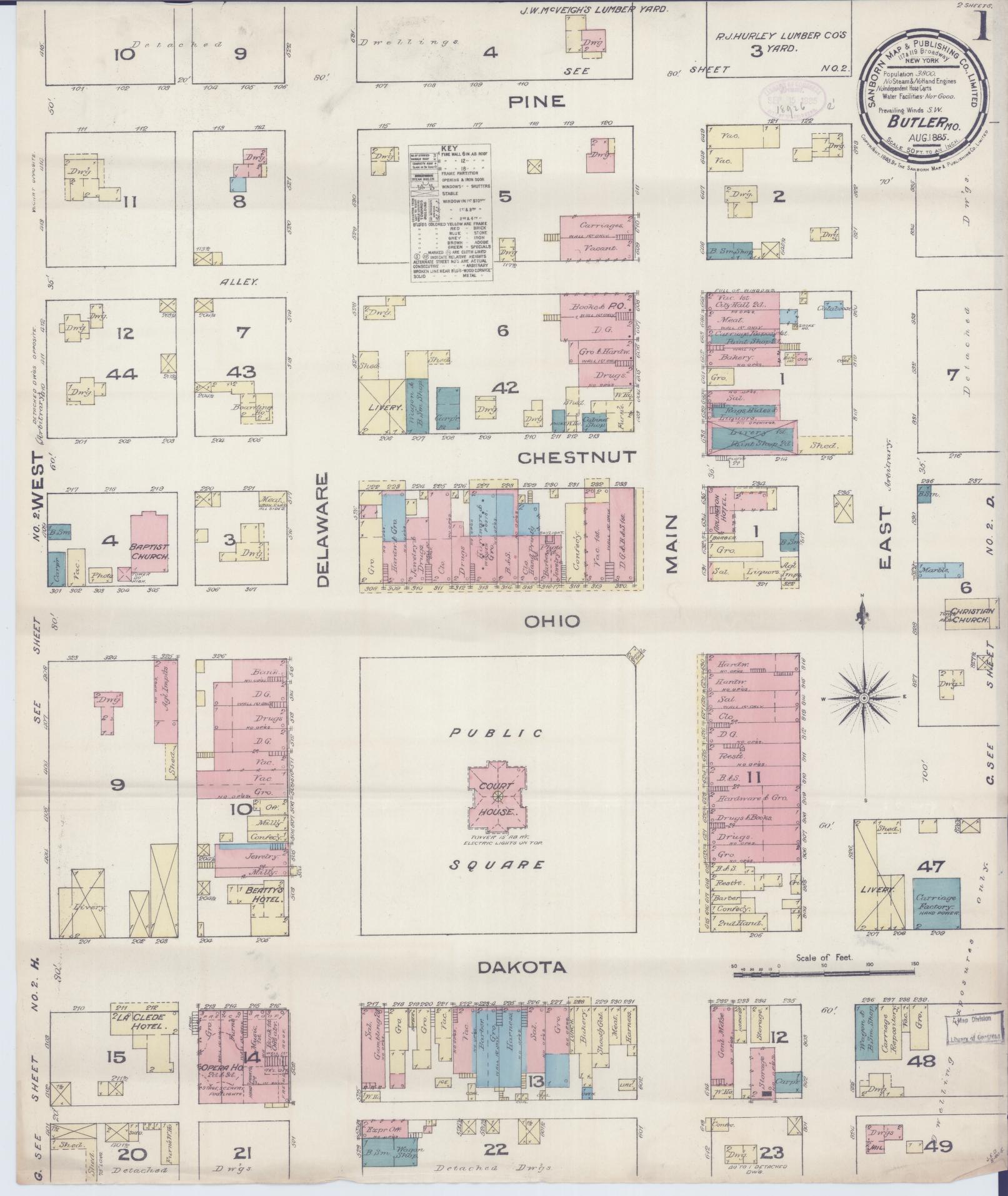 Sanborn Fire Insurance Map from Butler, Bates County, Missouri (1885), Sheet #0001 - Historic Sanborn Fire Insurance Map Print, vintage old map wall art, antique decor, genealogy gift, Missouri Missouri map