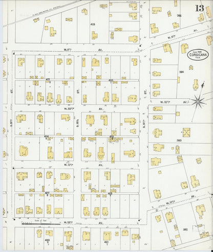 Sanborn Fire Insurance Map from Corsicana, Navarro County, Texas (1905), Sheet #0013 - Complete Map Set gallery image, historic Sanborn map, vintage wall art, Texas Texas