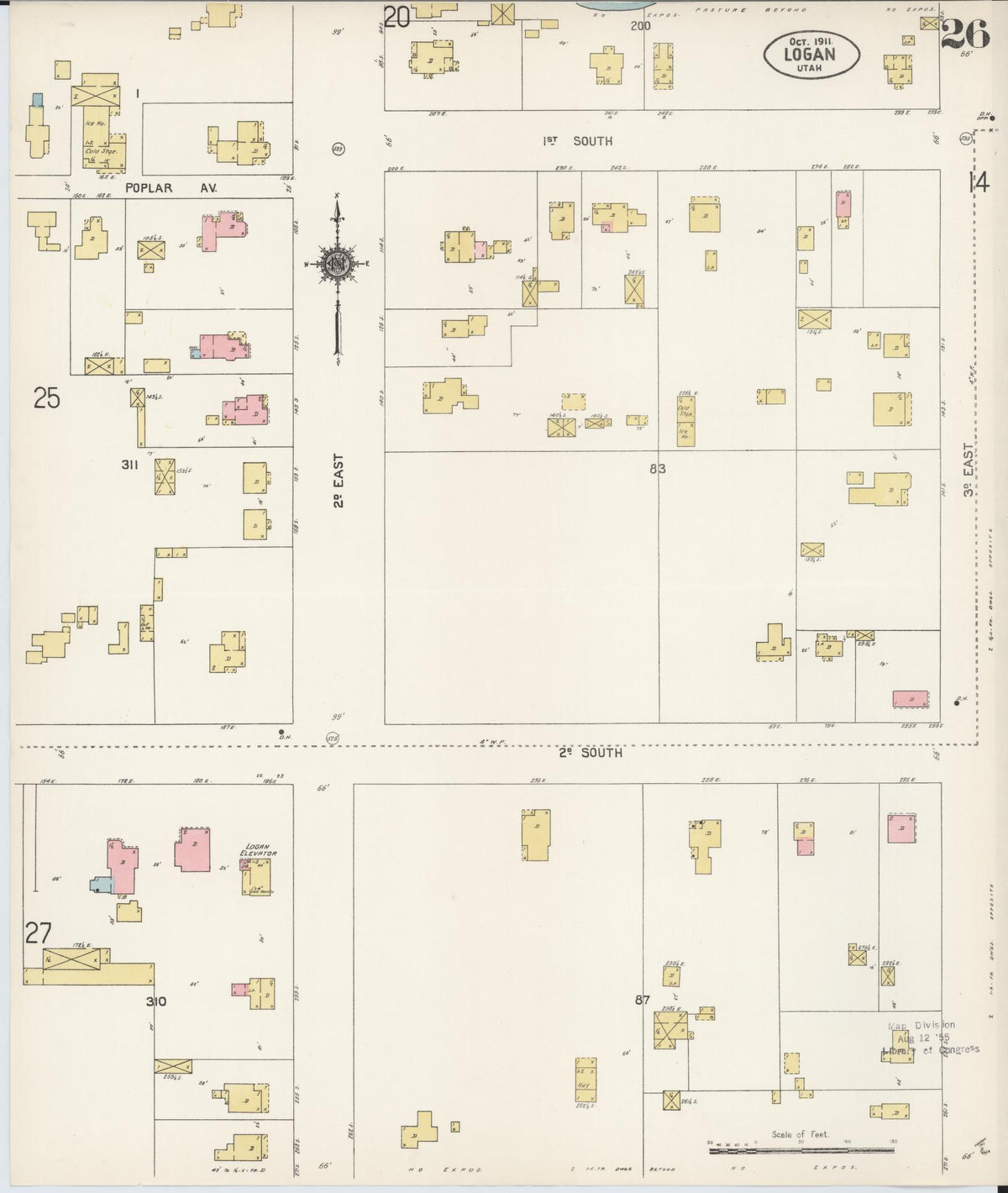 Sanborn Fire Insurance Map from Logan, Cache County, Utah (1911), Sheet #0026 - Complete Map Set gallery image, historic Sanborn map, vintage wall art, Utah Utah