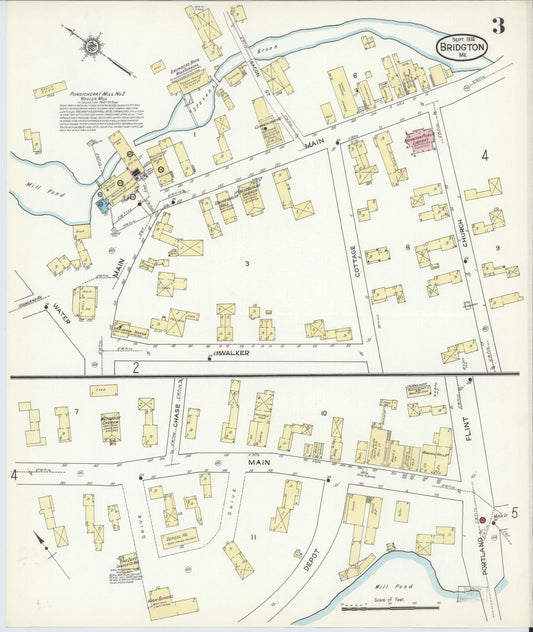 Sanborn Fire Insurance Map from Bridgton, Cumberland County, Maine (1914), Sheet #0003 - Historic Sanborn Fire Insurance Map Print, vintage old map wall art, antique decor, genealogy gift, Maine Maine map