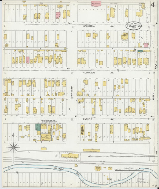 Sanborn Fire Insurance Map from Telluride, San Miguel County, Colorado (1899), Sheet #0004 - Historic Sanborn Fire Insurance Map Print, vintage old map wall art, antique decor, genealogy gift, Colorado Colorado map