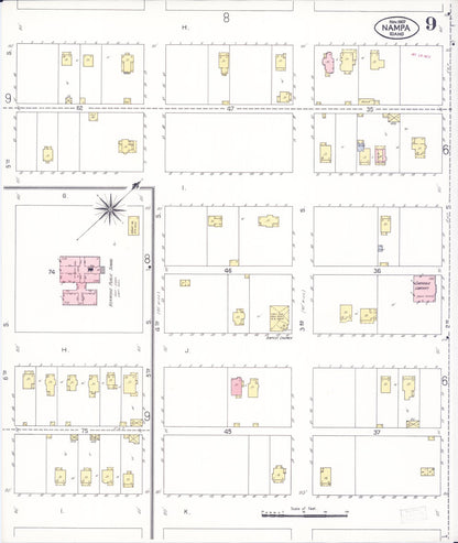 Sanborn Fire Insurance Map from Nampa, Canyon County, Idaho (1907), Sheet #0009 - Complete Map Set gallery image, historic Sanborn map, vintage wall art, Idaho Idaho