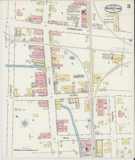Sanborn Fire Insurance Map from Morristown, Hamblen County, Tennessee (1892), Sheet #0003 - Historic Sanborn Fire Insurance Map Print, vintage old map wall art, antique decor, genealogy gift, Tennessee Tennessee map