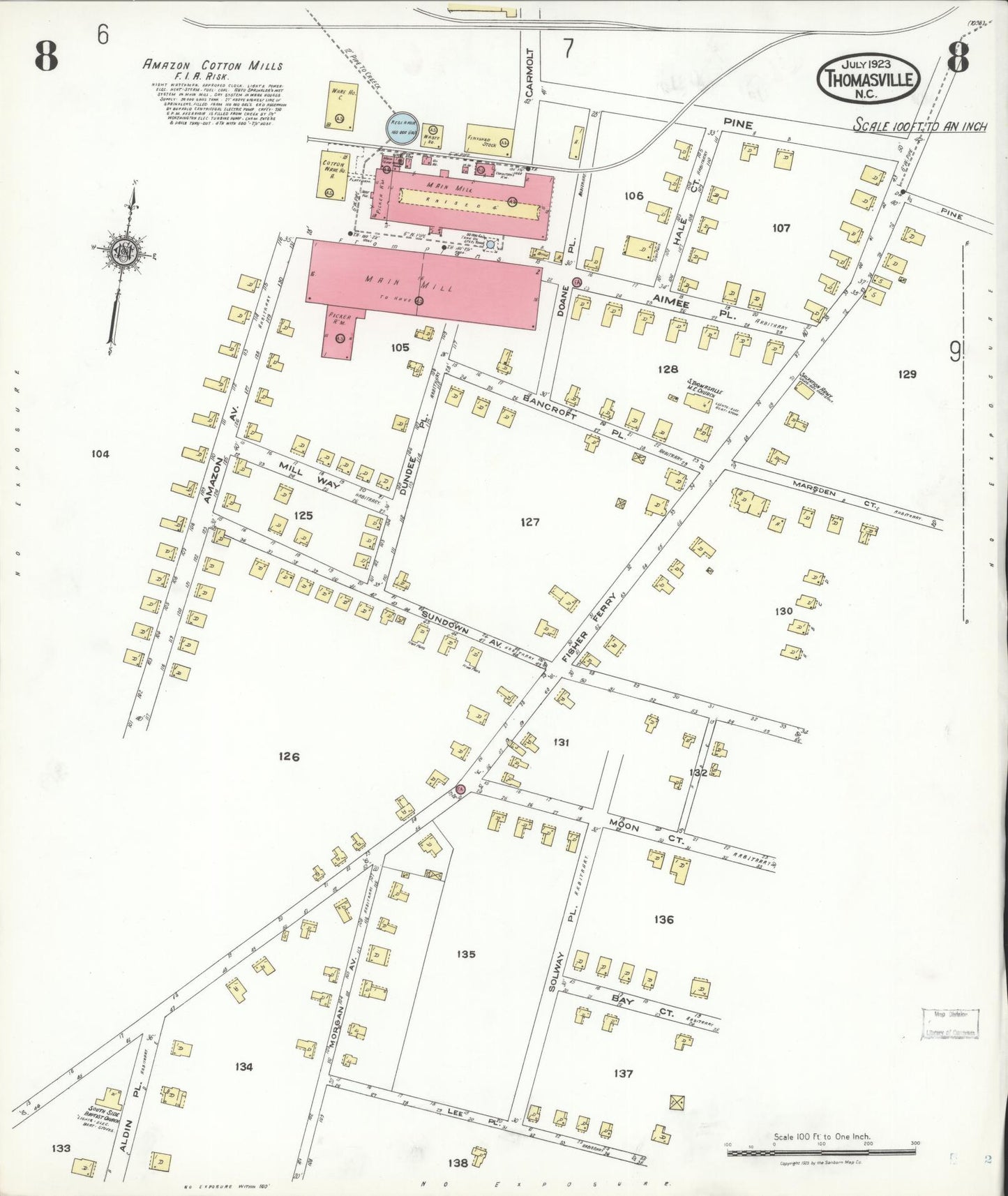Sanborn Fire Insurance Map from Thomasville, Davidson County, North Carolina (1923), Sheet #0008 - Complete Map Set gallery image, historic Sanborn map, vintage wall art, North Carolina North Carolina