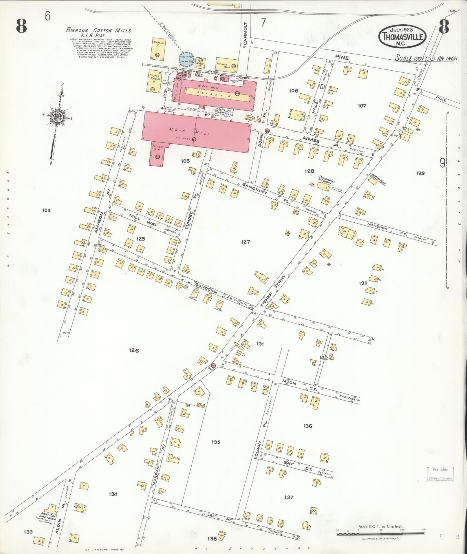 Sanborn Fire Insurance Map from Thomasville, Davidson County, North Carolina (1923), Sheet #0008 - Complete Map Set gallery image, historic Sanborn map, vintage wall art, North Carolina North Carolina