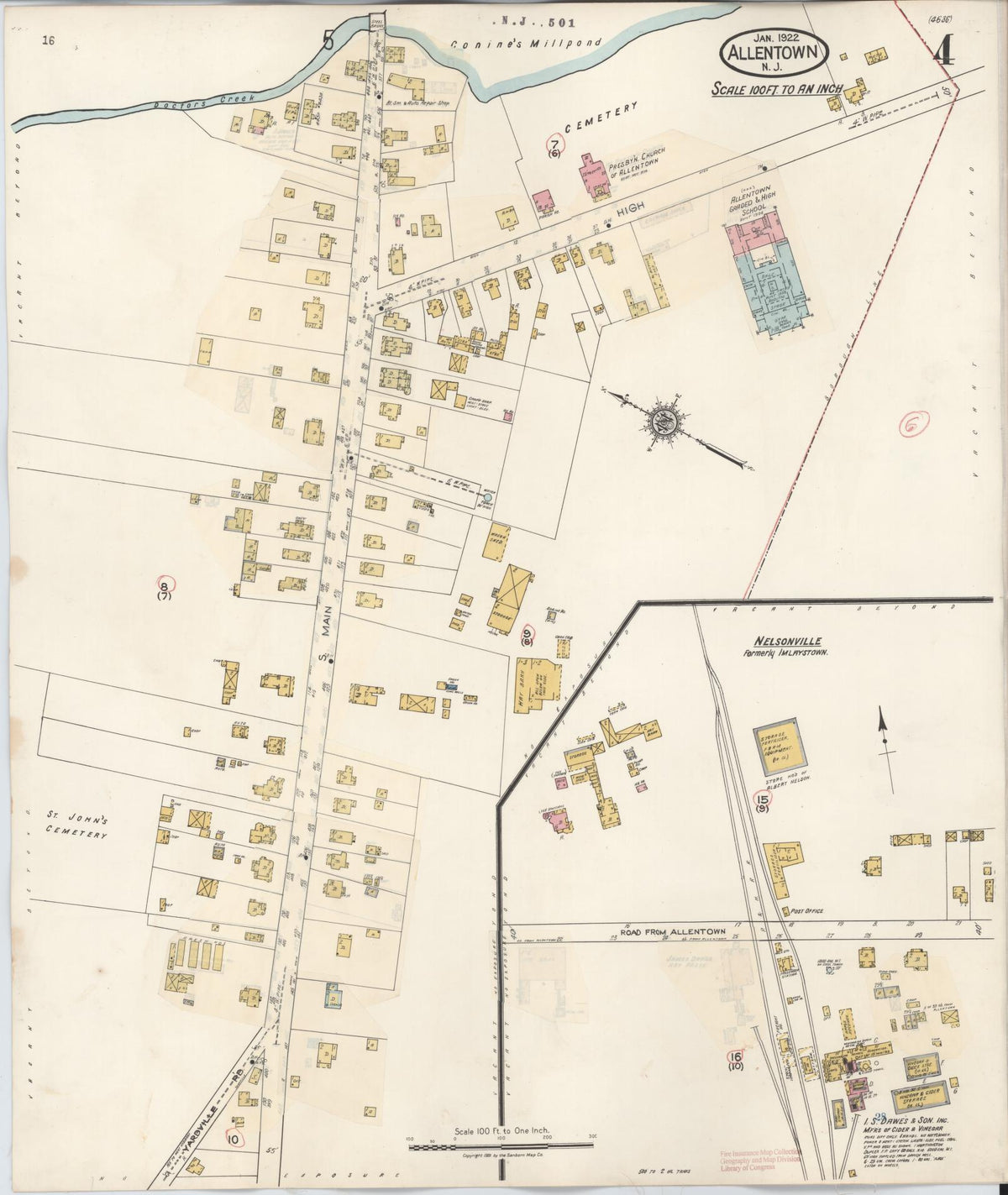 Sanborn Fire Insurance Map from Allentown, Monmouth County, New Jersey (1940), Sheet #0004 - Historic Sanborn Fire Insurance Map Print, vintage old map wall art, antique decor, genealogy gift, New Jersey New Jersey map