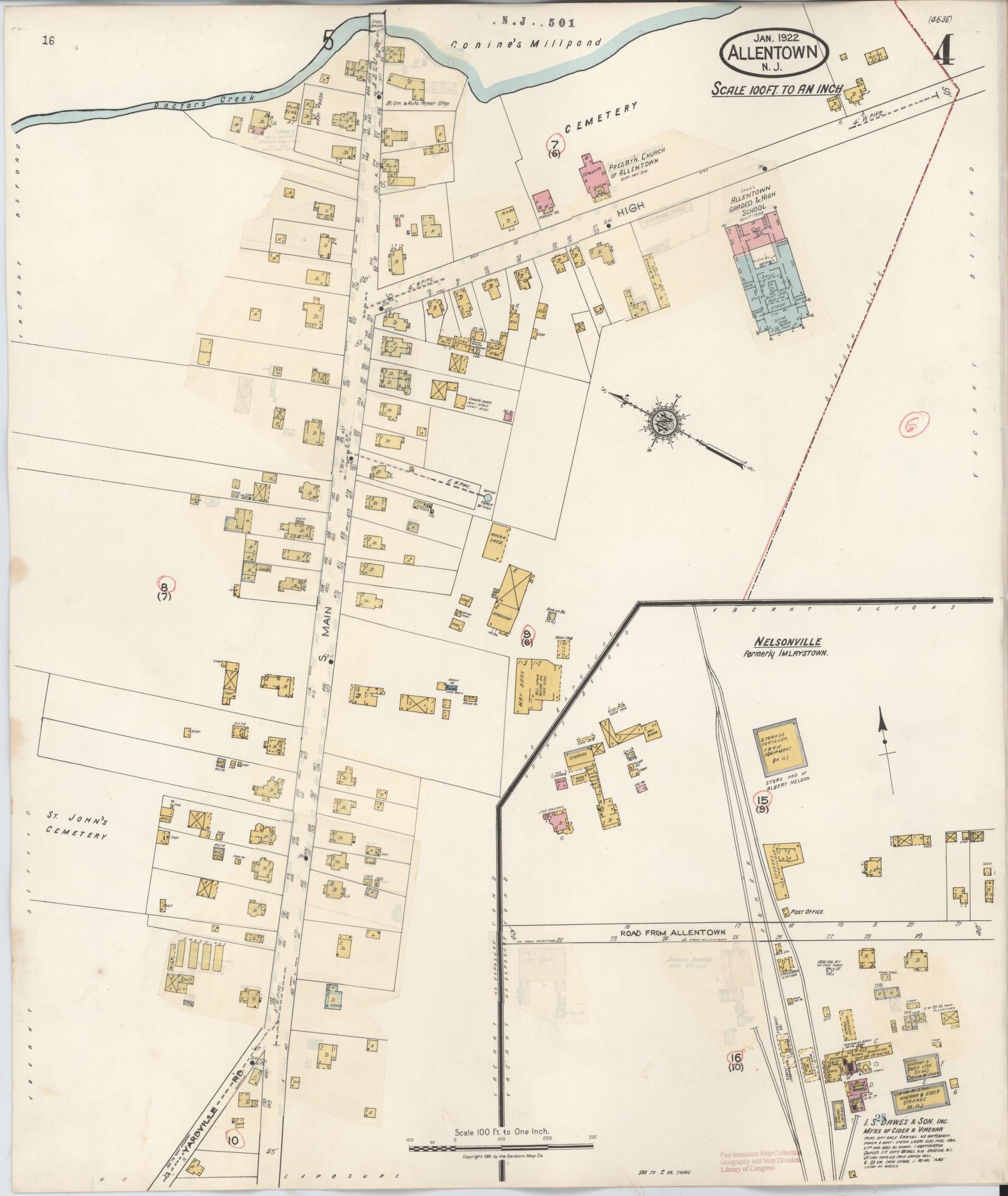 Sanborn Fire Insurance Map from Allentown, Monmouth County, New Jersey (1940), Sheet #0004 - Historic Sanborn Fire Insurance Map Print, vintage old map wall art, antique decor, genealogy gift, New Jersey New Jersey map