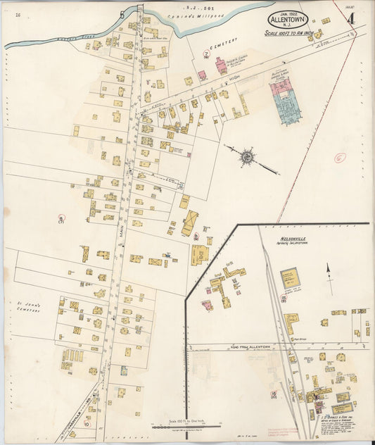 Sanborn Fire Insurance Map from Allentown, Monmouth County, New Jersey (1940), Sheet #0004 - Historic Sanborn Fire Insurance Map Print, vintage old map wall art, antique decor, genealogy gift, New Jersey New Jersey map