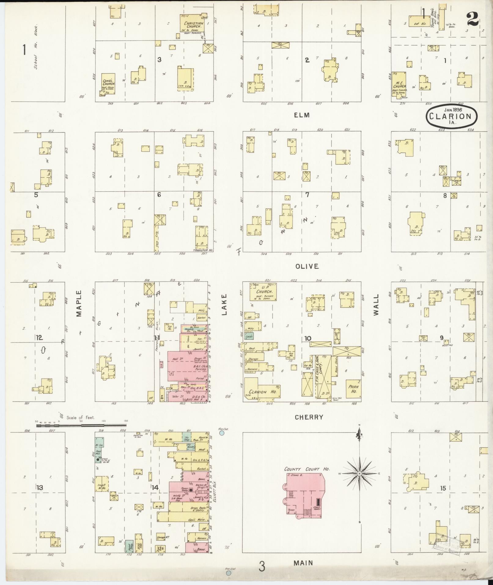 Sanborn Fire Insurance Map from Clarion, Wright County, Iowa (1896), Sheet #0002 - Historic Sanborn Fire Insurance Map Print, vintage old map wall art