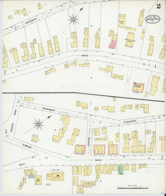 Sanborn Fire Insurance Map from Bradford, Orange County, Vermont (1905), Sheet #0002 - Historic Sanborn Fire Insurance Map Print, vintage old map wall art, antique decor, genealogy gift, Vermont Vermont map