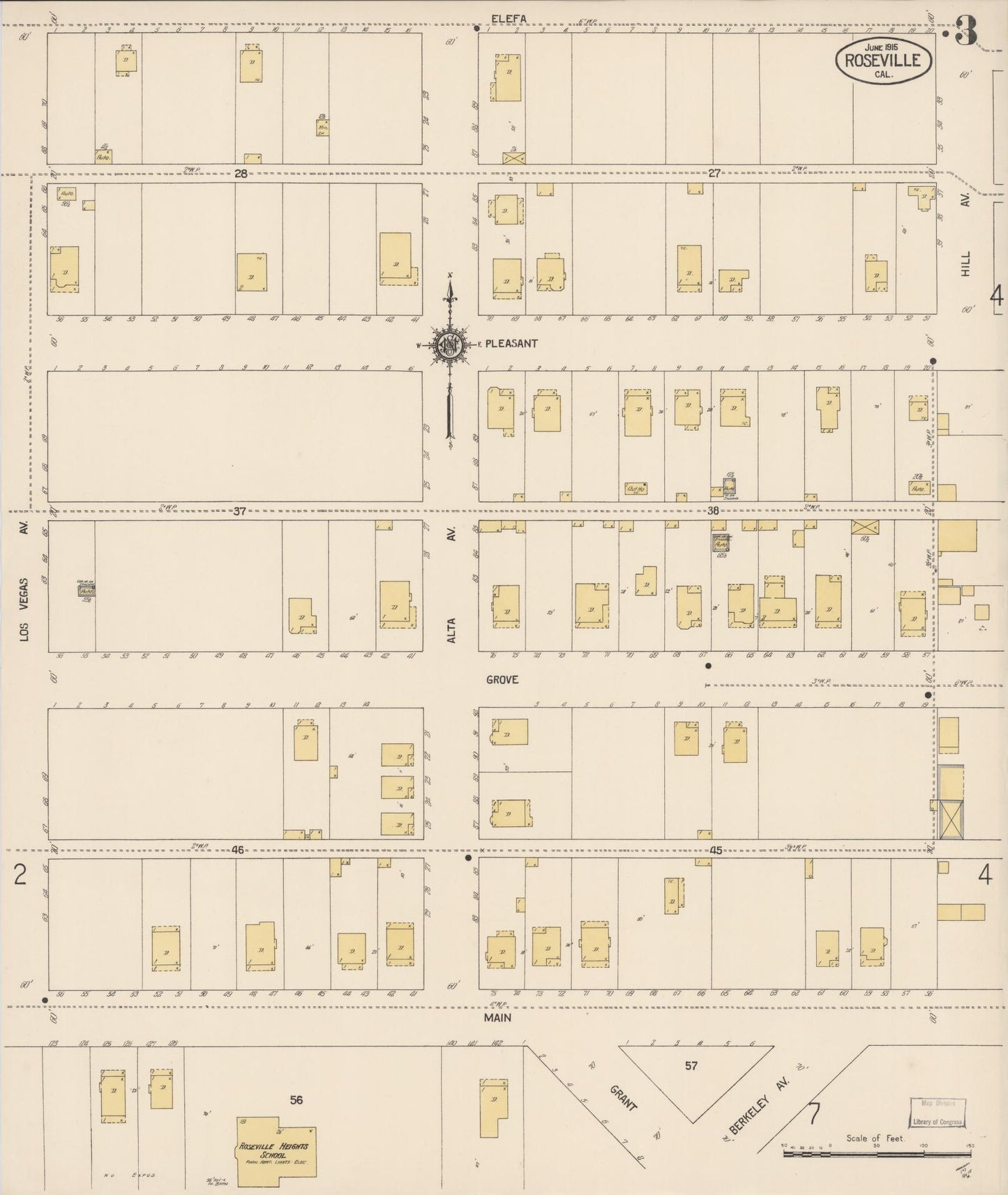 Sanborn Fire Insurance Map from Roseville, Placer County, California (1915), Sheet #0003 - Complete Map Set gallery image, historic Sanborn map, vintage wall art, California California