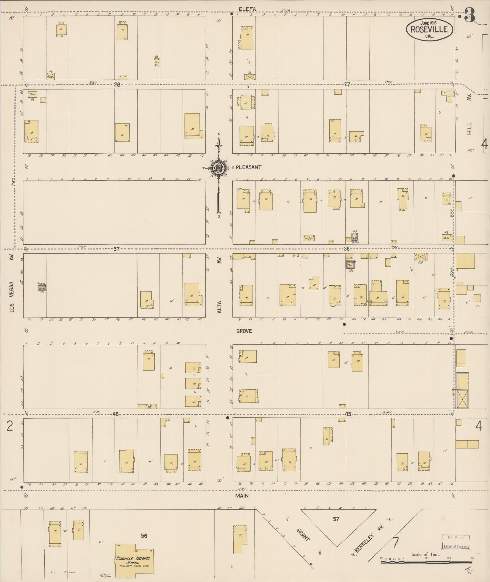 Sanborn Fire Insurance Map from Roseville, Placer County, California (1915), Sheet #0003 - Complete Map Set gallery image, historic Sanborn map, vintage wall art, California California