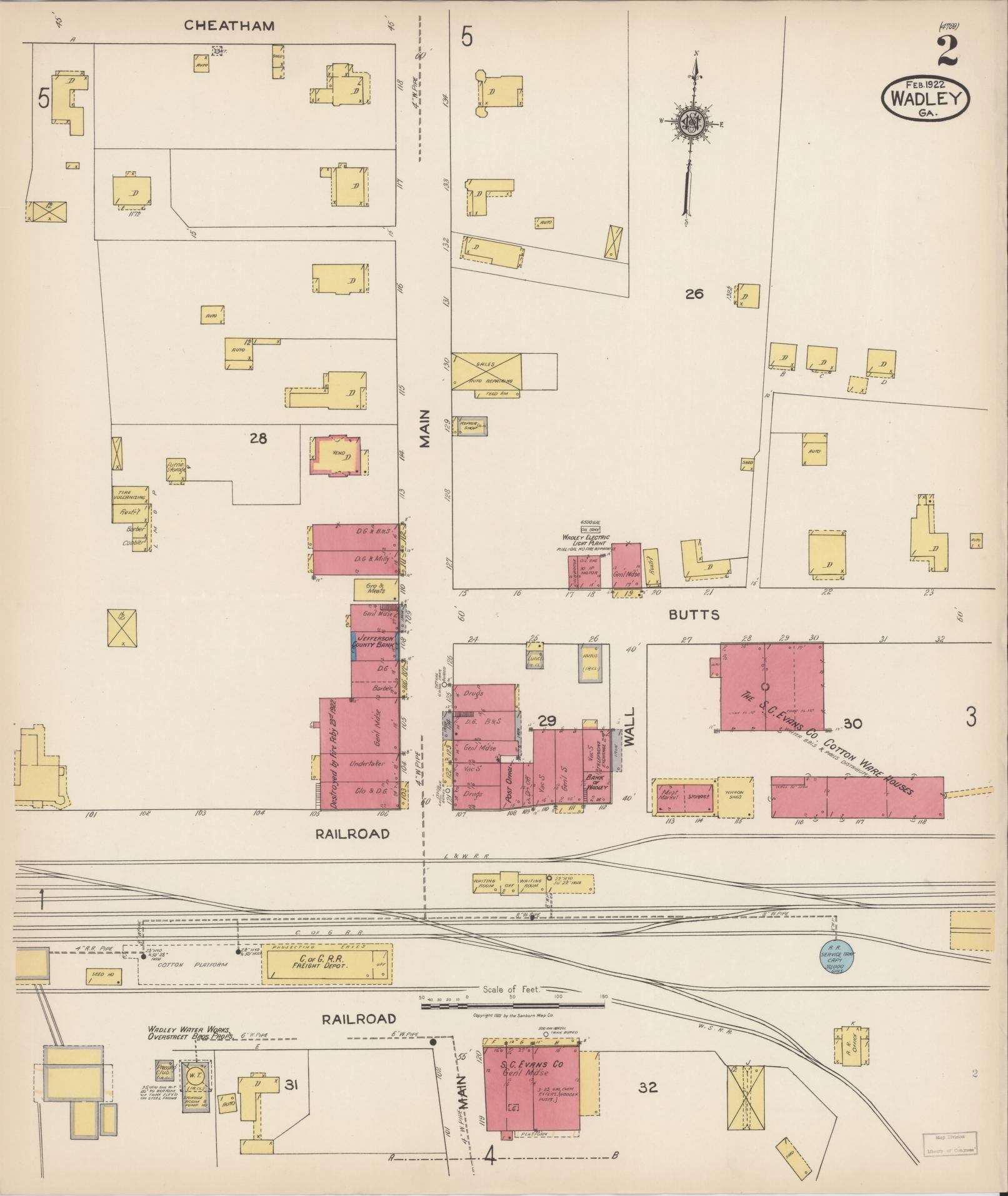 Sanborn Fire Insurance Map from Wadley, Jefferson County, Georgia (1922), Sheet #0002 - Complete Map Set gallery image, historic Sanborn map, vintage wall art, Georgia Georgia