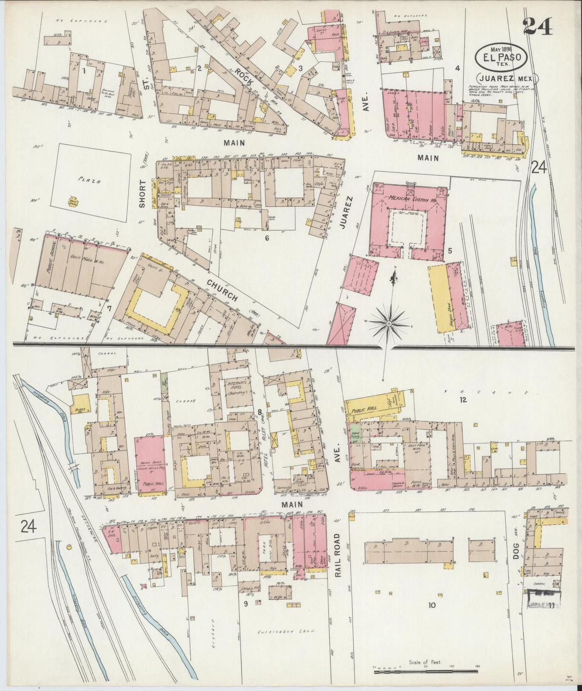 Sanborn Fire Insurance Map from El Paso, El Paso County, Texas (1898), Sheet #0024 - Complete Map Set gallery image, historic Sanborn map, vintage wall art, Texas Texas