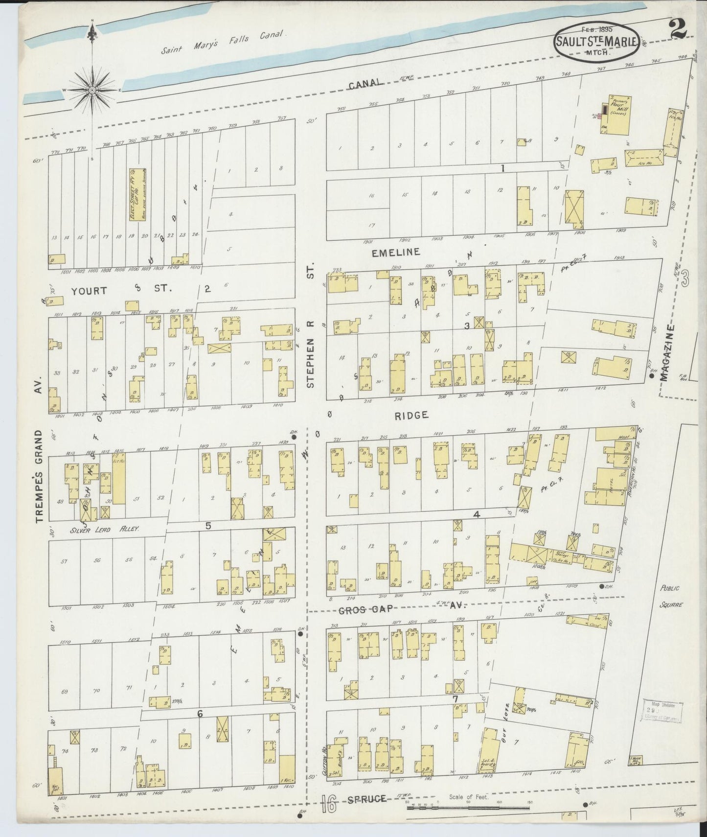 Sanborn Fire Insurance Map from Sault Sainte Marie, Chippewa County, Michigan (1895), Sheet #0002 - Historic Sanborn Fire Insurance Map Print, vintage old map wall art, antique decor, genealogy gift, Michigan Michigan map
