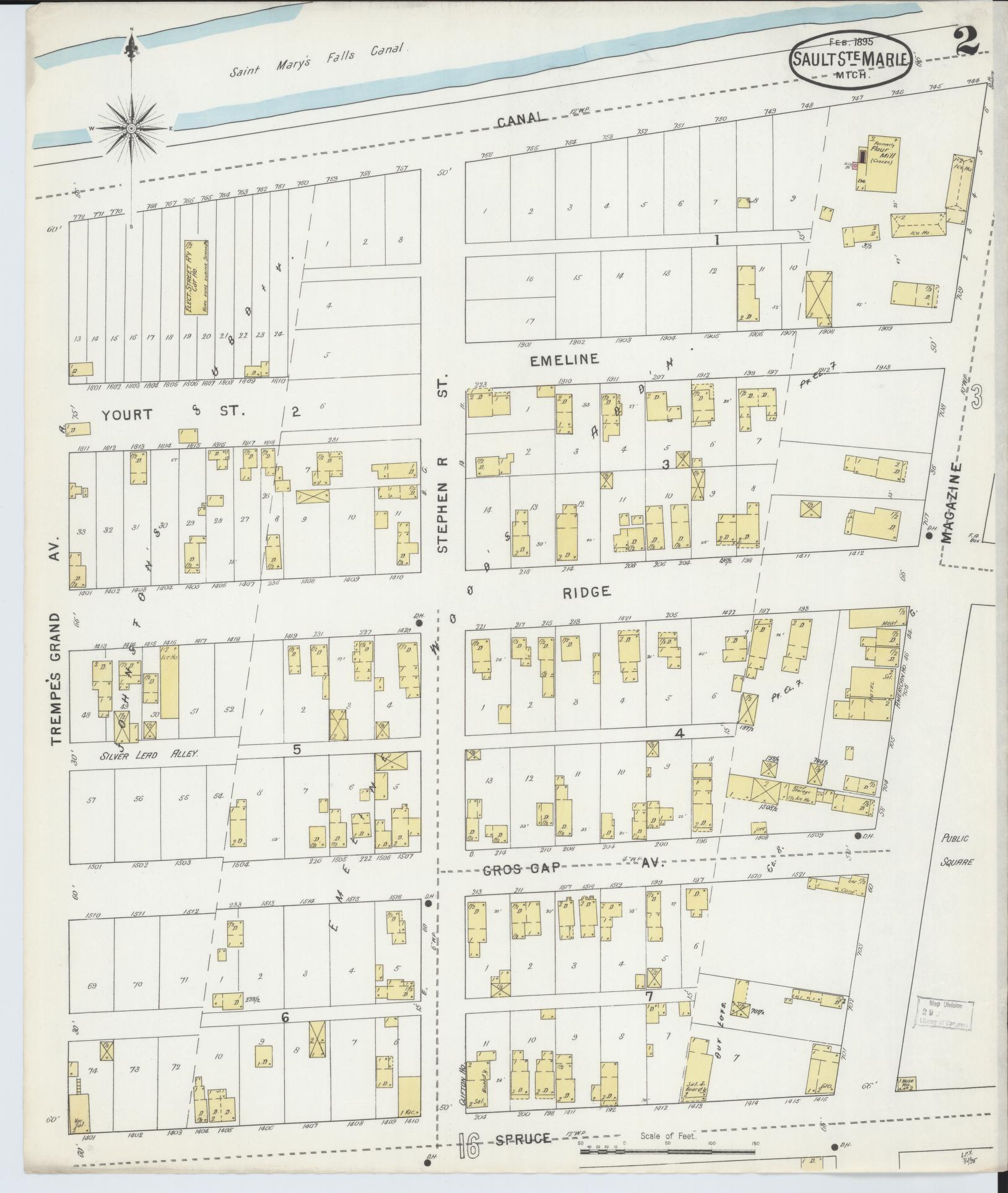 Sanborn Fire Insurance Map from Sault Sainte Marie, Chippewa County, Michigan (1895), Sheet #0002 - Historic Sanborn Fire Insurance Map Print, vintage old map wall art, antique decor, genealogy gift, Michigan Michigan map