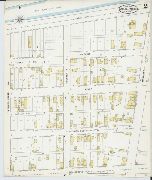 Sanborn Fire Insurance Map from Sault Sainte Marie, Chippewa County, Michigan (1895), Sheet #0002 - Historic Sanborn Fire Insurance Map Print, vintage old map wall art, antique decor, genealogy gift, Michigan Michigan map