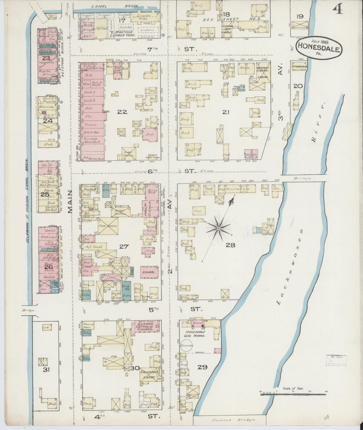 Sanborn Fire Insurance Map from Honesdale, Wayne County, Pennsylvania (1885), Sheet #0004 - Complete Map Set gallery image, historic Sanborn map, vintage wall art, Pennsylvania Pennsylvania