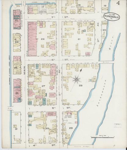 Sanborn Fire Insurance Map from Honesdale, Wayne County, Pennsylvania (1885), Sheet #0004 - Complete Map Set gallery image, historic Sanborn map, vintage wall art, Pennsylvania Pennsylvania