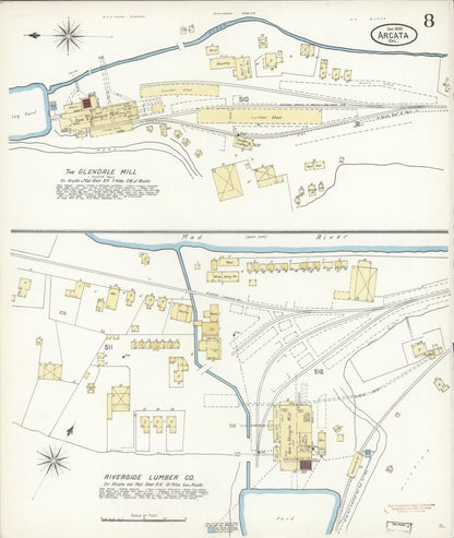 Sanborn Fire Insurance Map from Arcata, Humboldt County, California (1900), Sheet #0008 - Historic Sanborn Fire Insurance Map Print, vintage old map wall art, antique decor, genealogy gift, California California map