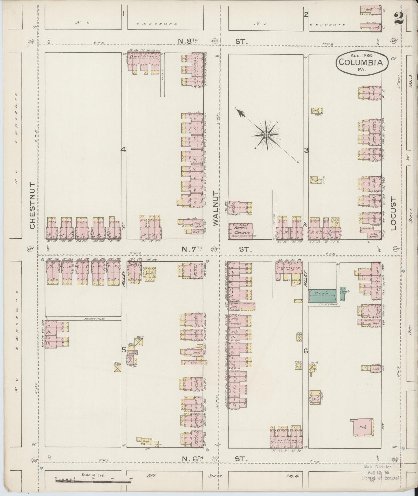 Sanborn Fire Insurance Map from Columbia, Lancaster County, Pennsylvania (1886), Sheet #0002 - Historic Sanborn Fire Insurance Map Print, vintage old map wall art, antique decor, genealogy gift, Pennsylvania Pennsylvania map