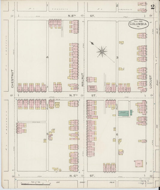 Sanborn Fire Insurance Map from Columbia, Lancaster County, Pennsylvania (1886), Sheet #0002 - Historic Sanborn Fire Insurance Map Print, vintage old map wall art, antique decor, genealogy gift, Pennsylvania Pennsylvania map